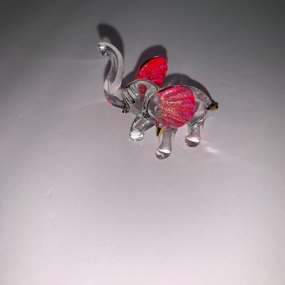 Hand Blown Glass Elephant Pink Ears w‎ Gold Accents